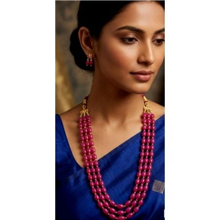 Handcrafted Pink Glass Bead Layered Necklace